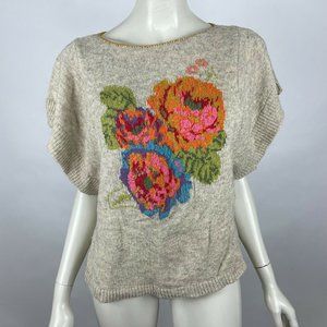 Anthropologie Angel of the North Sweater Short Sleeve Floral Embroidered Women S